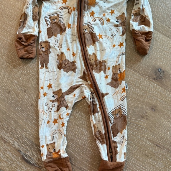 Little Sleepies Brown and Cream Bear Print Footie - Picture 1 of 4